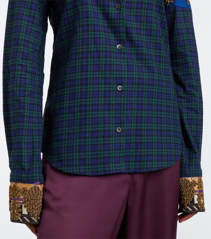 Checked Embroidered Cotton Flannel Shirt