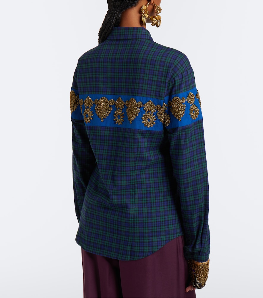 Checked Embroidered Cotton Flannel Shirt