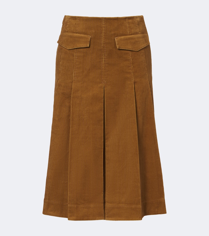 Pleated Cotton Corduroy Midi