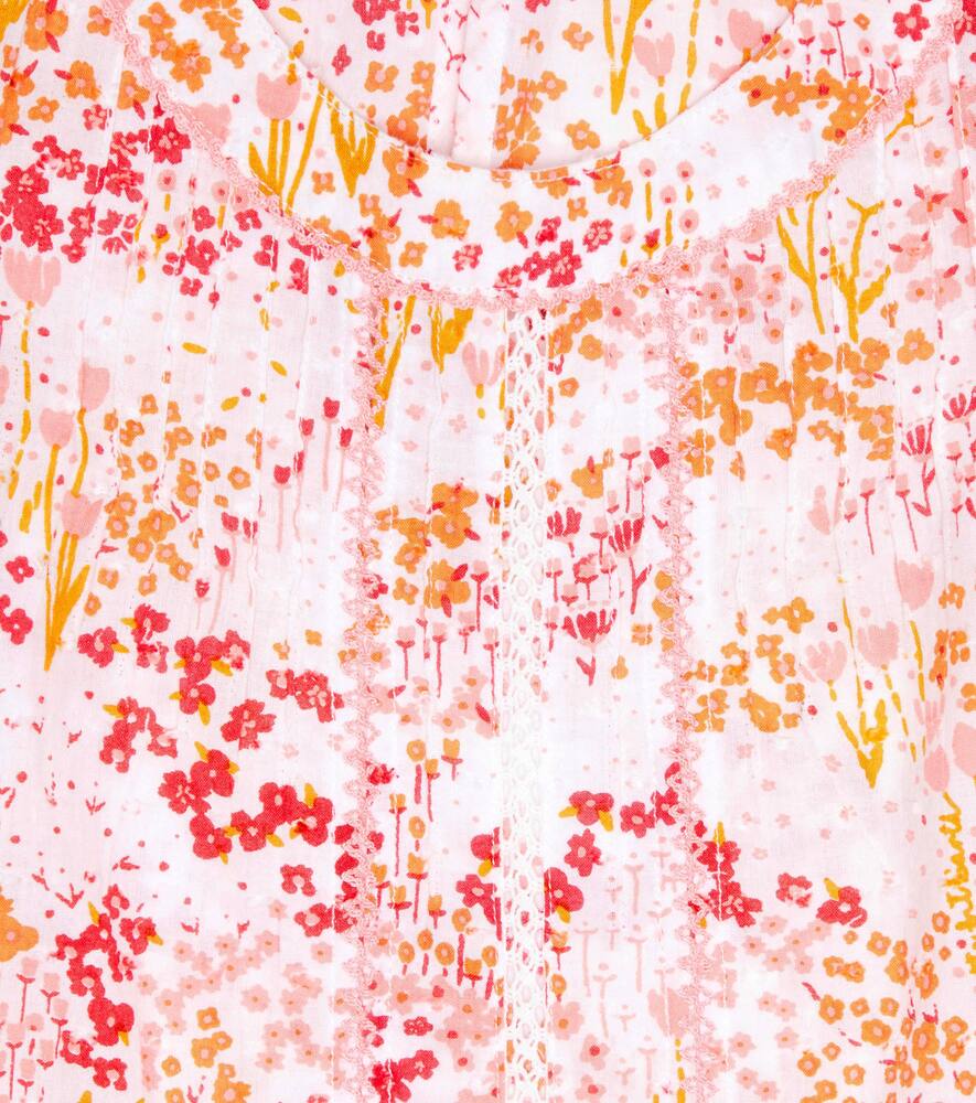 Poupette St Barth Adeh Floral Cotton Top In White Pink Tulipe