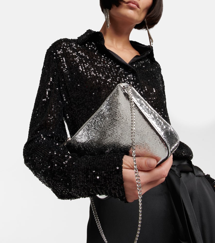 Christian Louboutin Loubila Metallic Leather Pouch Clutch Bag In Silver