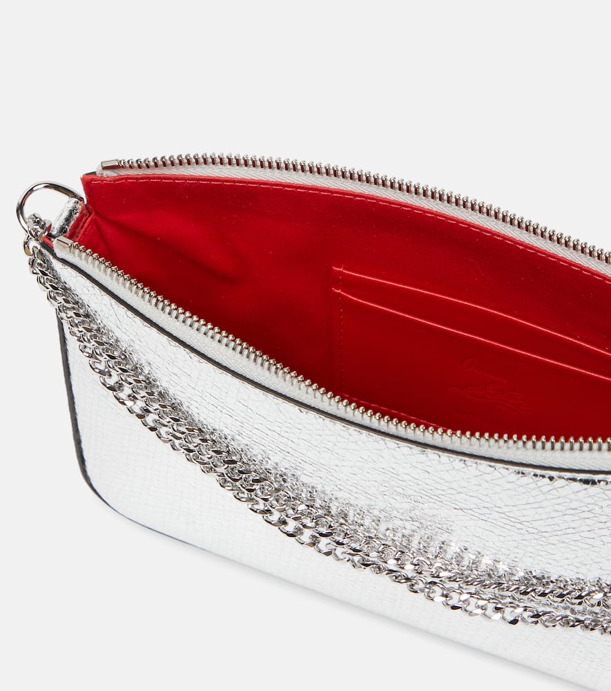 Christian Louboutin Loubila Metallic Leather Pouch Clutch Bag In Silver