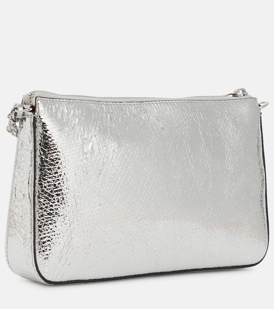 Christian Louboutin Loubila Metallic Leather Pouch Clutch Bag In Silver