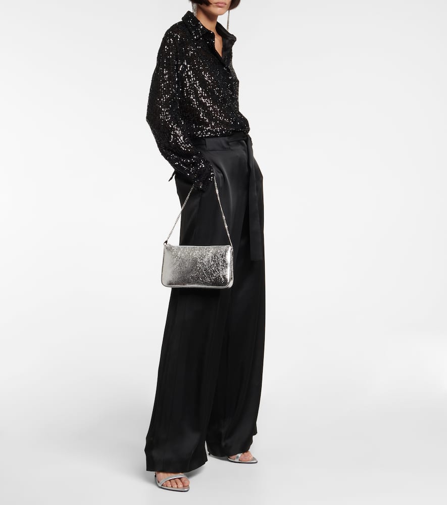 Christian Louboutin Loubila Metallic Leather Pouch Clutch Bag In Silver