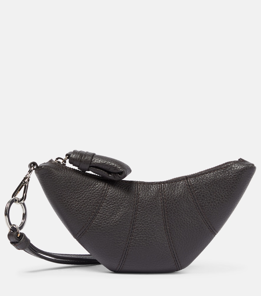 Lemaire Croissant Leather Coin Purse With Strap In Dark Chocolate