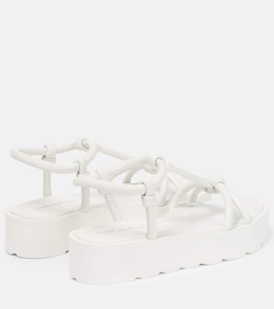 Shop Gianvito Rossi Knot Leather Flatform Sandals In White