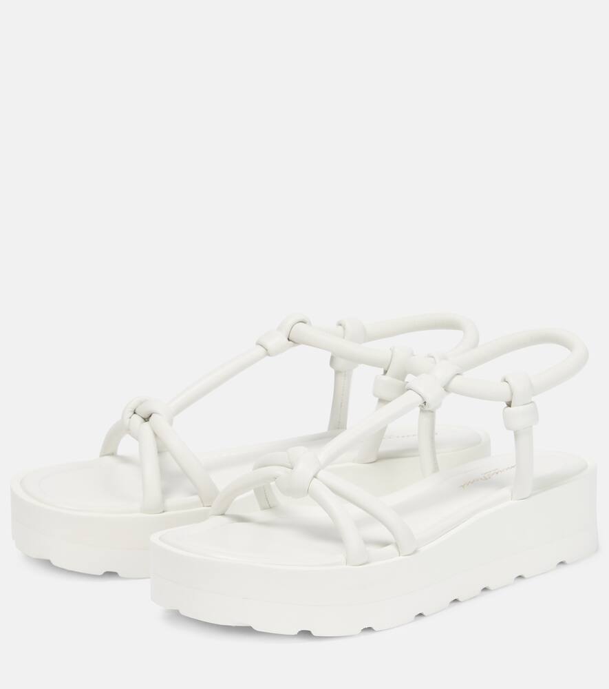 Shop Gianvito Rossi Knot Leather Flatform Sandals In White