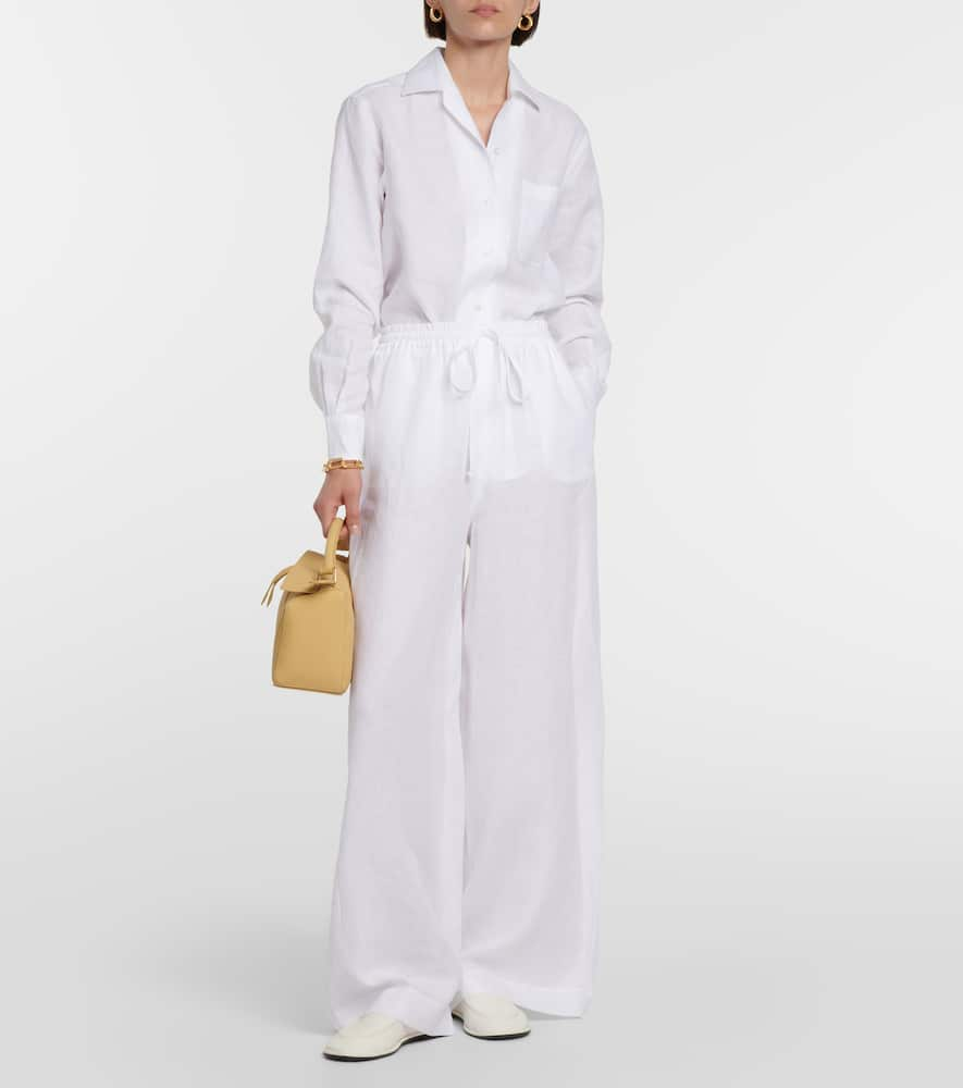 Shop Loro Piana High-rise Wide-leg Linen Pants In White