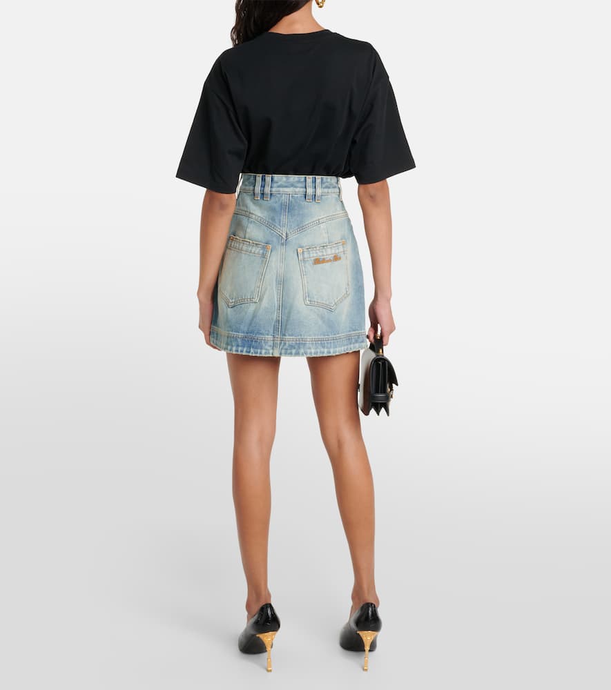 Shop Balmain Denim Cargo Miniskirt In Blue