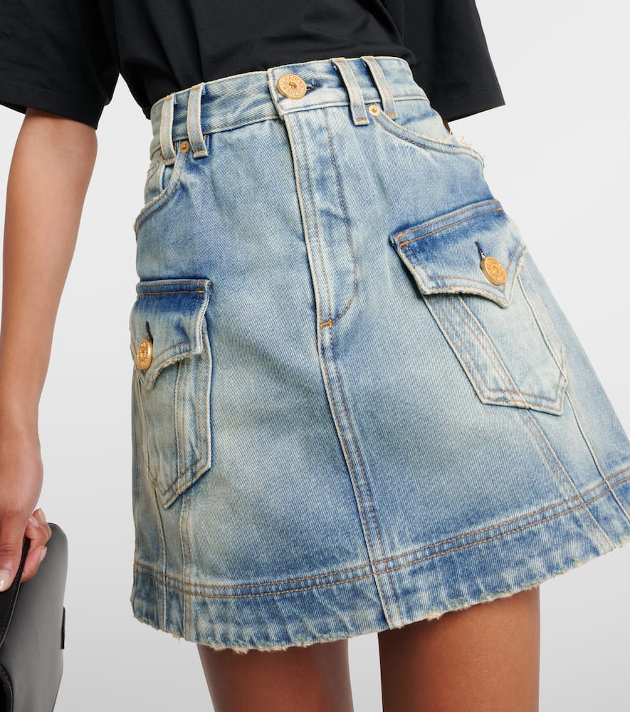 Balmain Denim Cargo Miniskirt In Blue