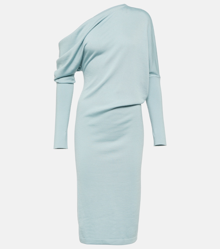 Tom Ford Women's Blue Off-Shoulder Cashmere-Blend Midi Dress UK Size 16 - Mytheresa