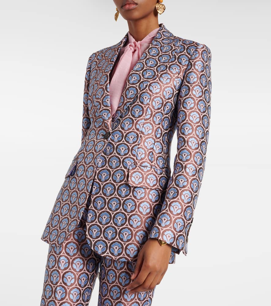 Etro Printed Blazer In Multicolour On Pale Blue Base