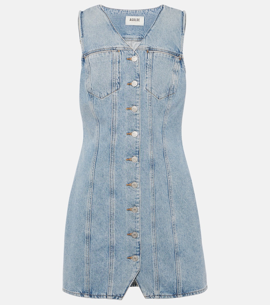 Shop Agolde Trina Denim Minidress In Blue