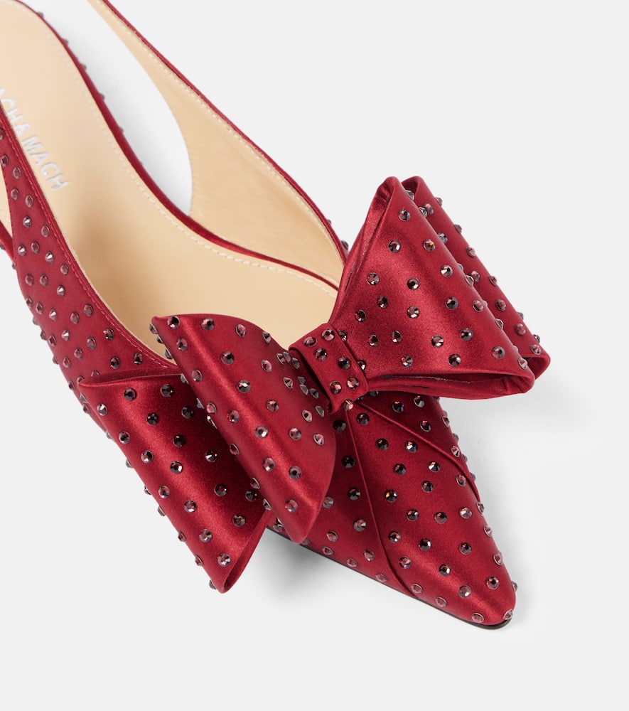 MACH & MACH LE CADEAU EMBELLISHED SATIN SLINGBACK FLATS