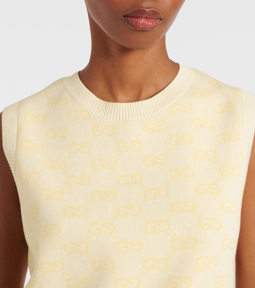Gucci Fine Gg Cotton Sleeveless Top In Pastel Yellow/white