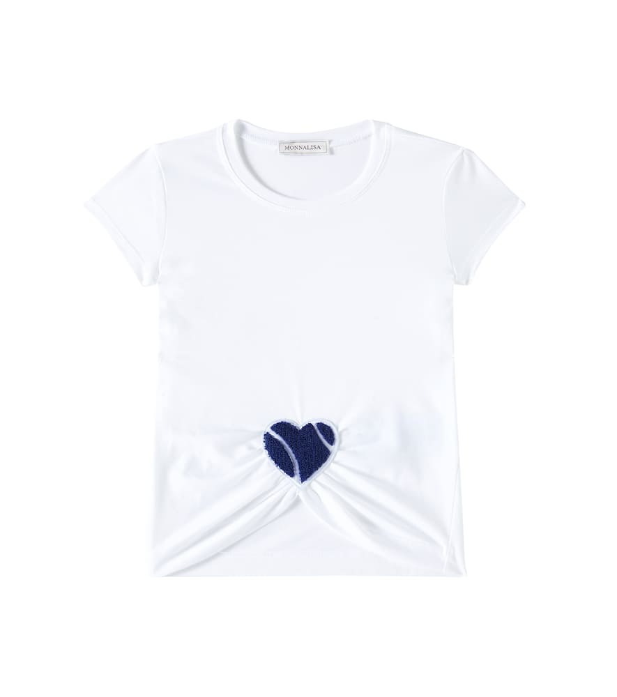 Monnalisa Printed Cotton-blend T-shirt In Bianco + Blu