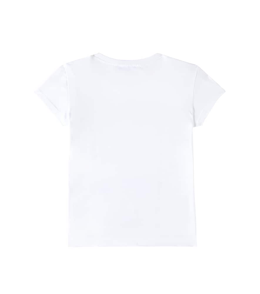 Monnalisa Printed Cotton-blend T-shirt In Bianco + Blu