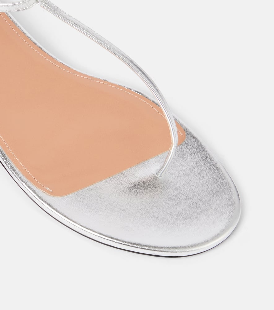 Aquazzura Frida Leather T-bar Flat Sandals In Silver