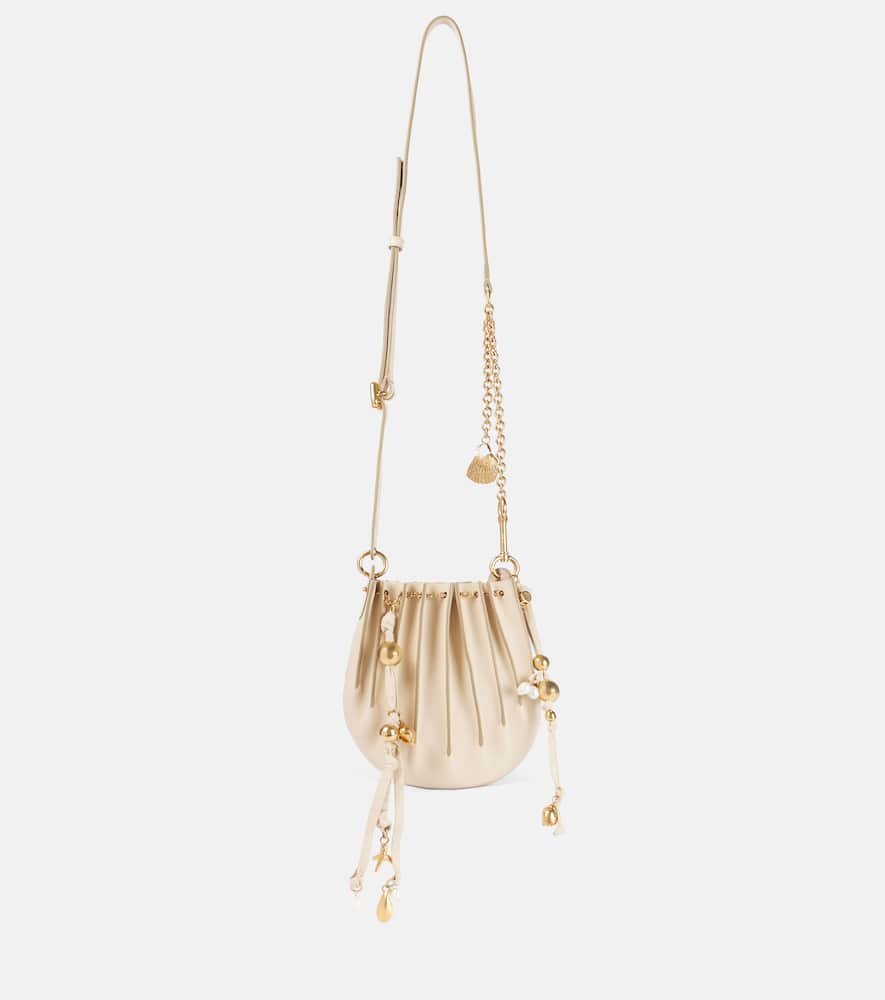 Chloé Sea Treasures Embellished Pleated Leather Shoulder Bag In Deep Ivory 22j
