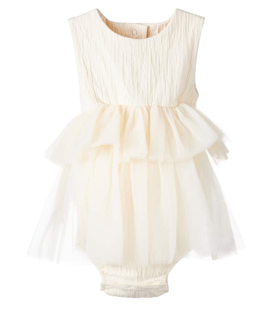 Donsje Baby Aamina tulle-trimmed jersey onesie