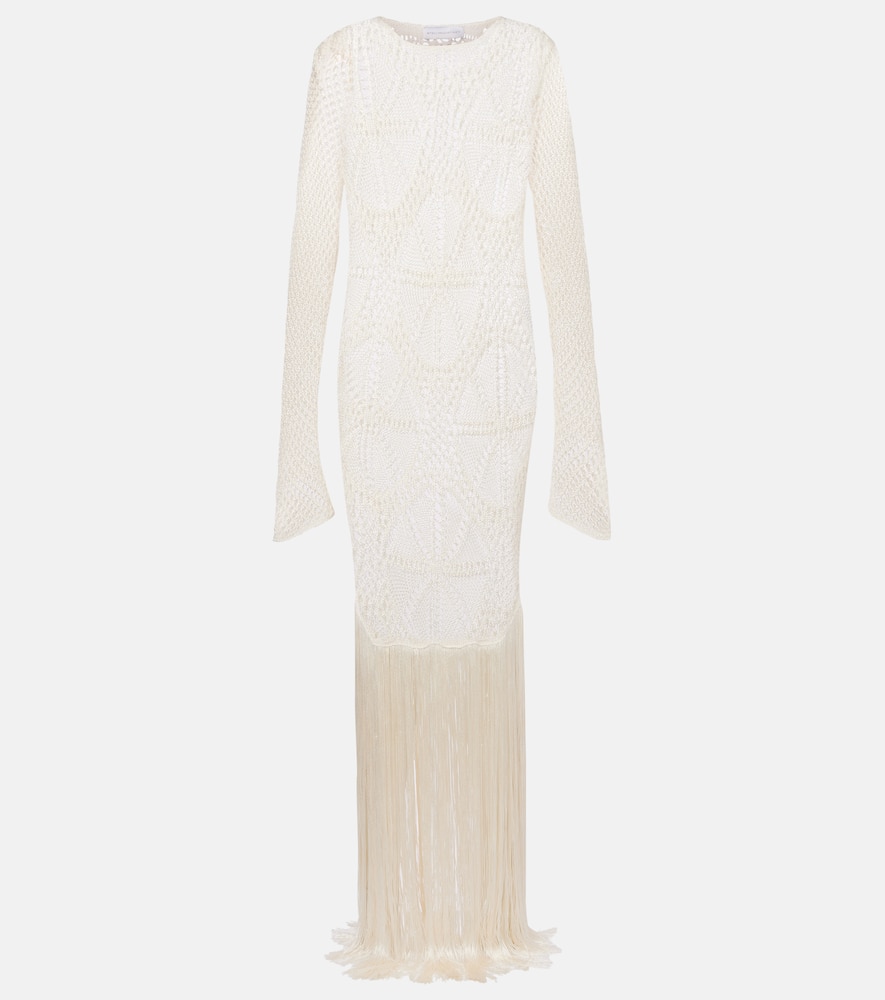 Fringed crochet maxi dress