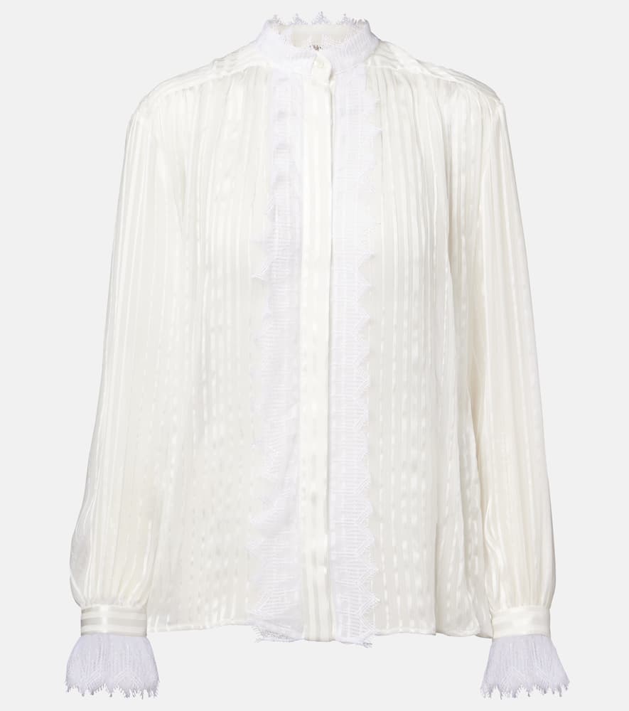 Chloé Women Ruffled Silk Muslin And Lace Blouse In White