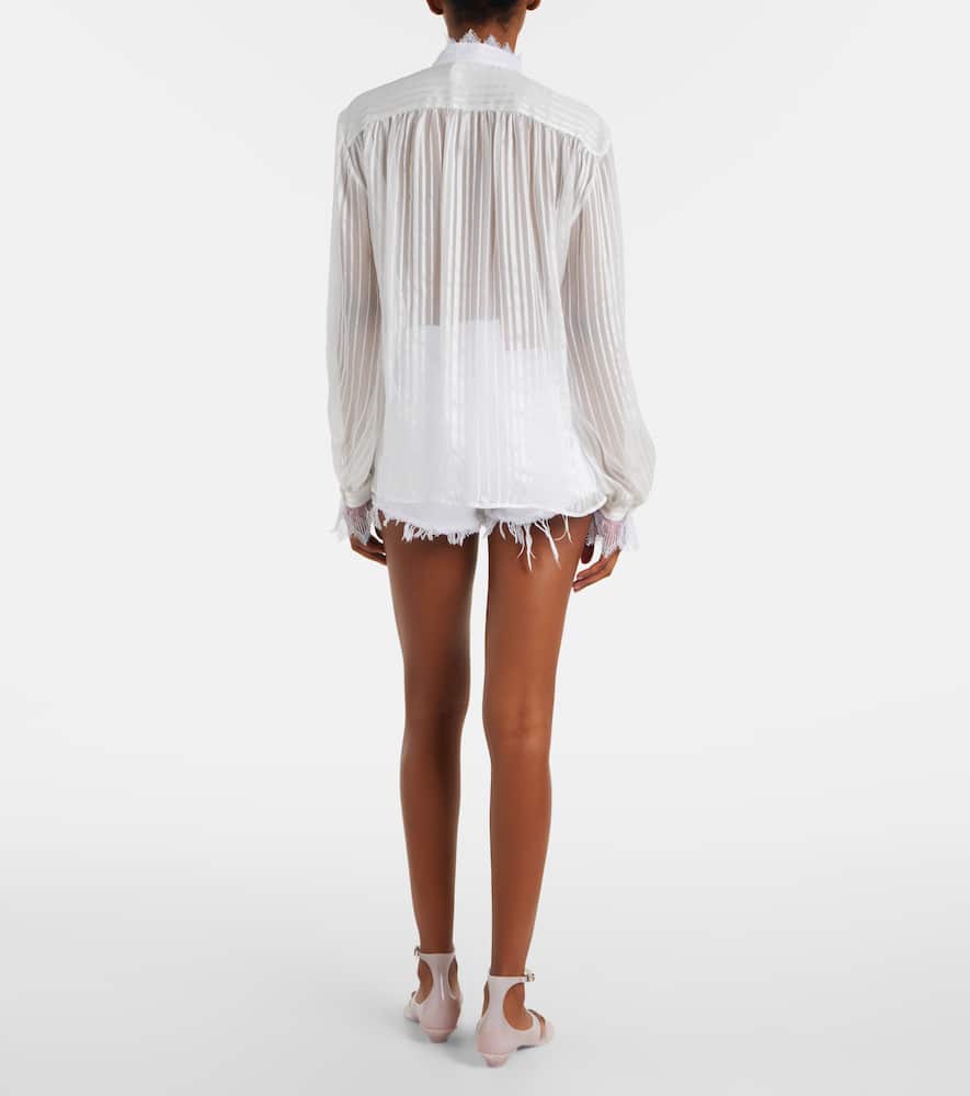 Chloé Women Ruffled Silk Muslin And Lace Blouse In White