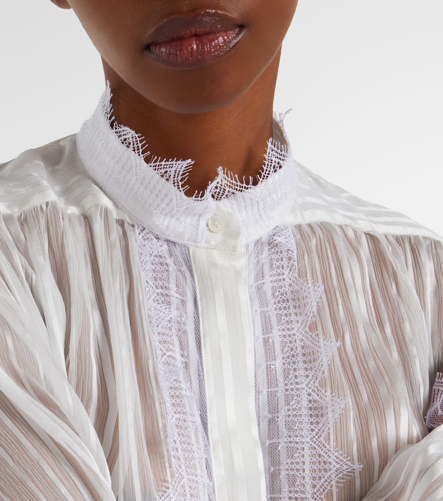 Chloé Women Ruffled Silk Muslin And Lace Blouse In White