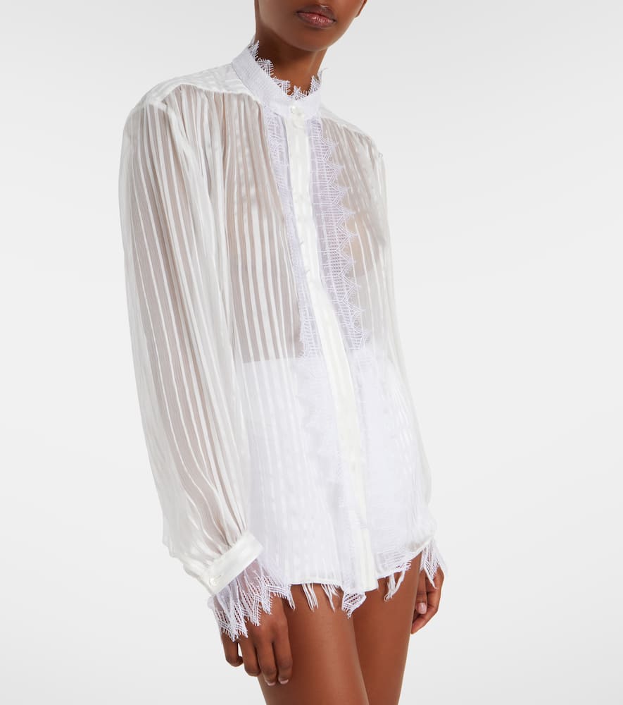 Chloé Women Ruffled Silk Muslin And Lace Blouse In White