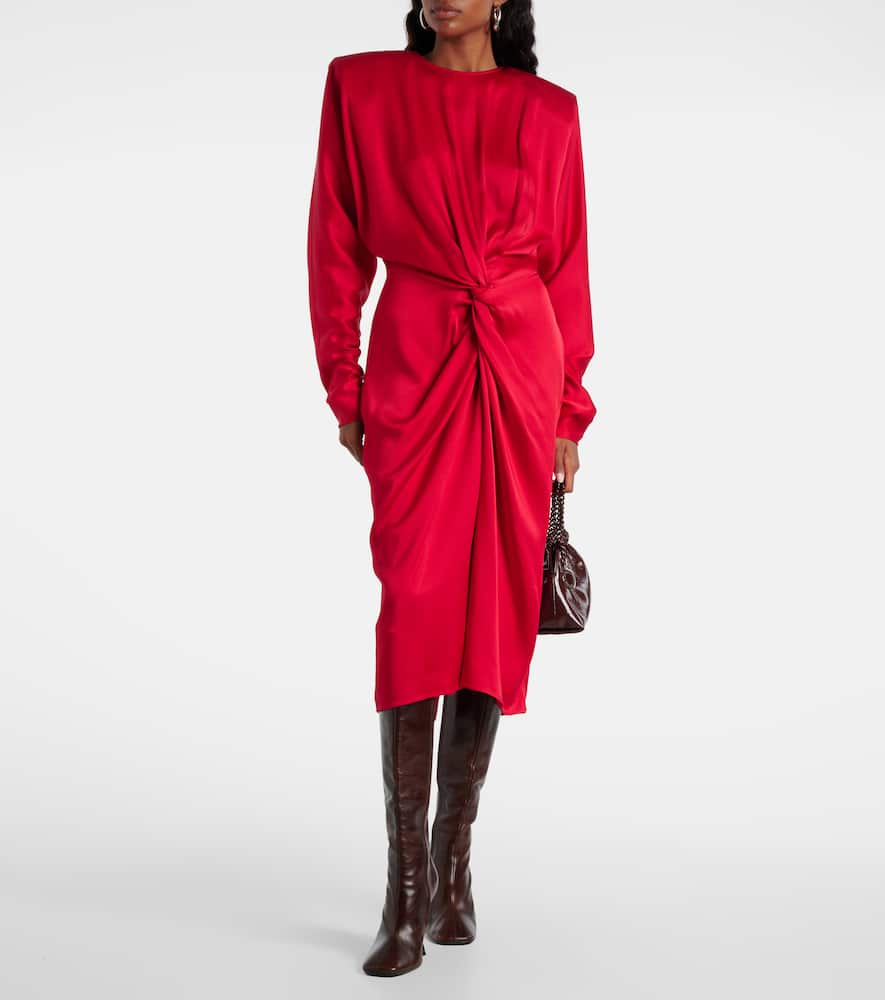 Stella Mccartney Satin Midi Dress Draped Front In Red