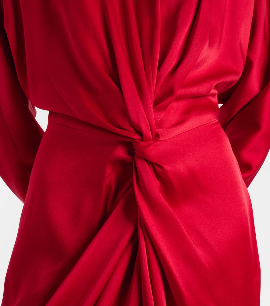 Stella Mccartney Satin Midi Dress Draped Front In Red