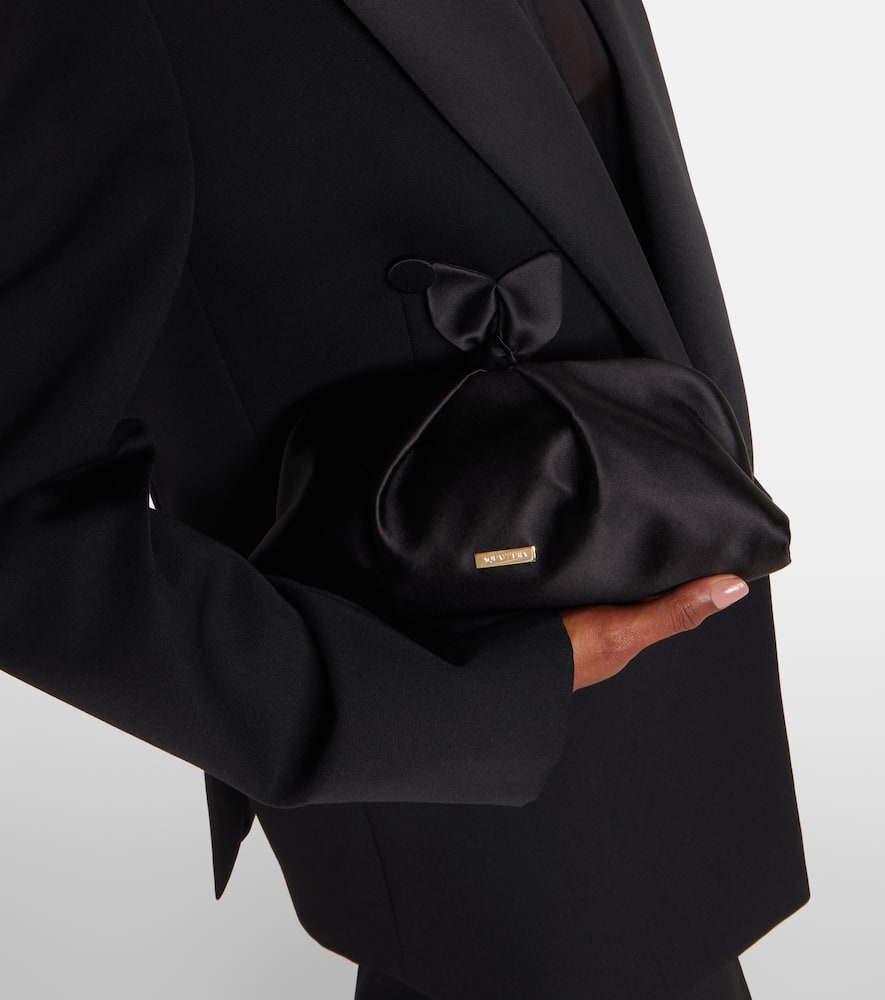 Aquazzura Bow Tie Small Velvet Clutch In Black