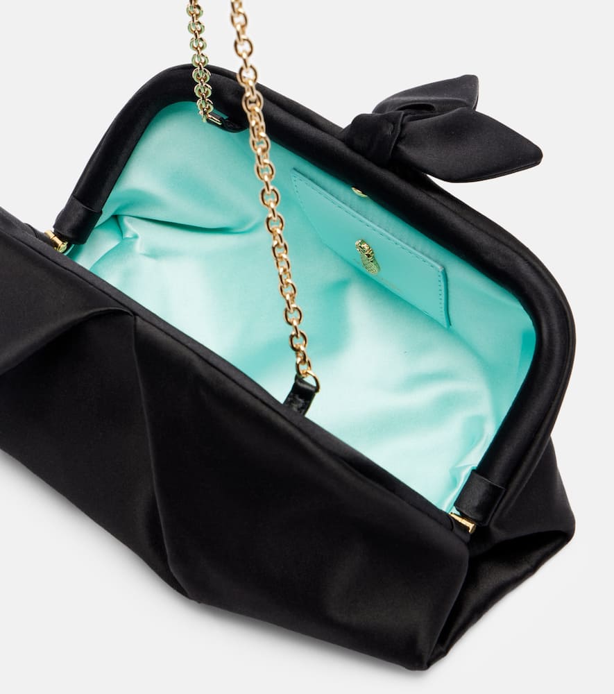 Aquazzura Bow Tie Small Velvet Clutch In Black