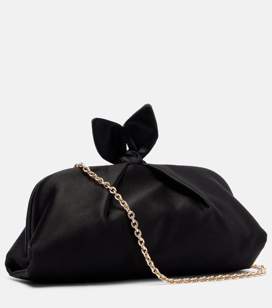 Aquazzura Bow Tie Small Velvet Clutch In Black