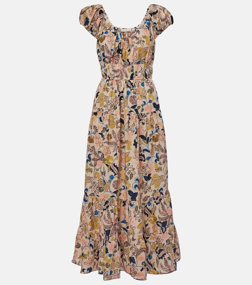 Ulla Johnson Paloma Cap Sleeve Midi Dress In Magnolia In Multi