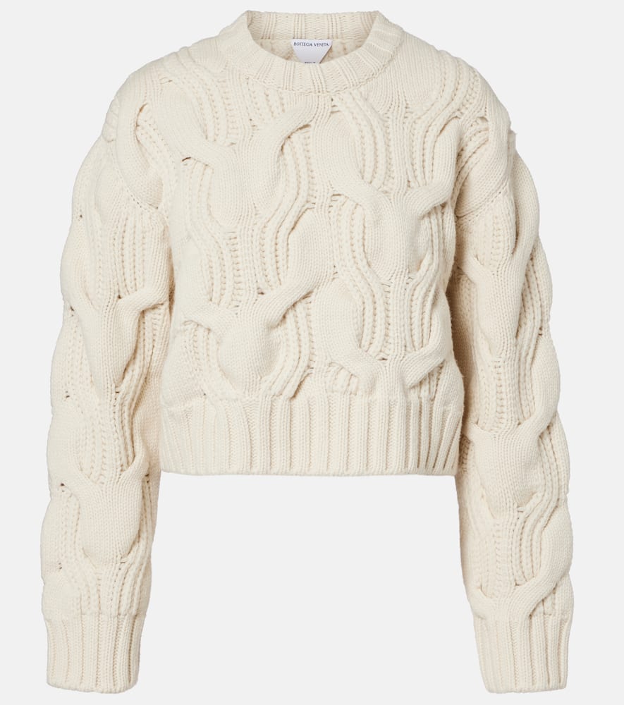 Bottega Veneta Cropped Cable-knit Wool Sweater In White