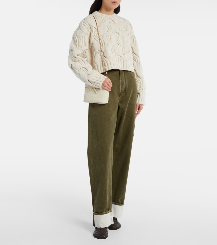 Bottega Veneta Cropped Cable-knit Wool Sweater In White