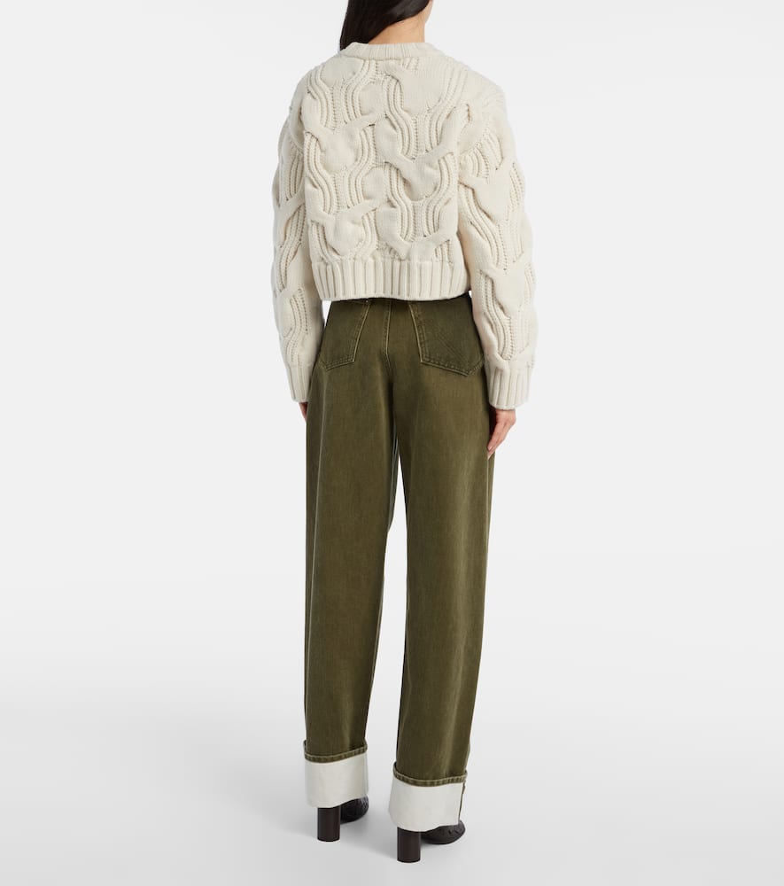 Bottega Veneta Cropped Cable-knit Wool Sweater In White