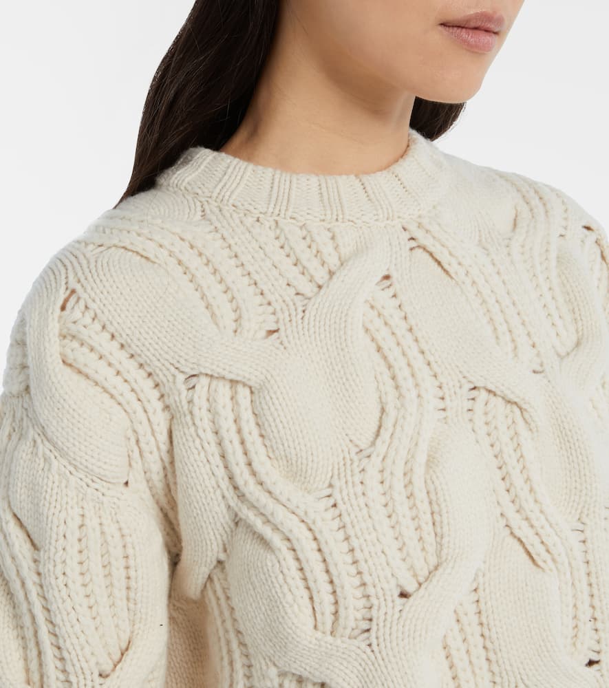 Bottega Veneta Cropped Cable-knit Wool Sweater In White