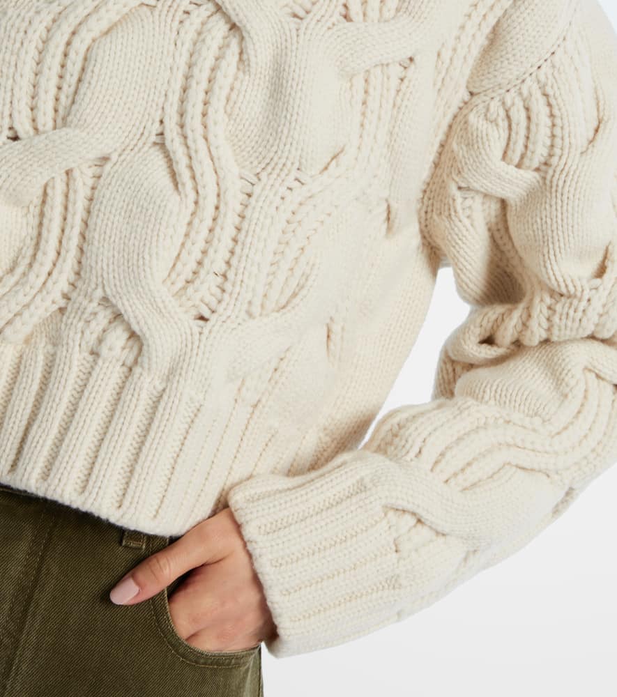 Bottega Veneta Cropped Cable-knit Wool Sweater In White