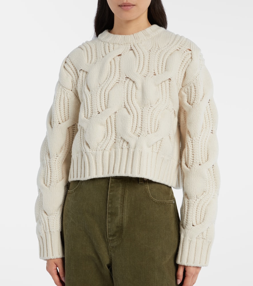 Bottega Veneta Cropped Cable-knit Wool Sweater In White