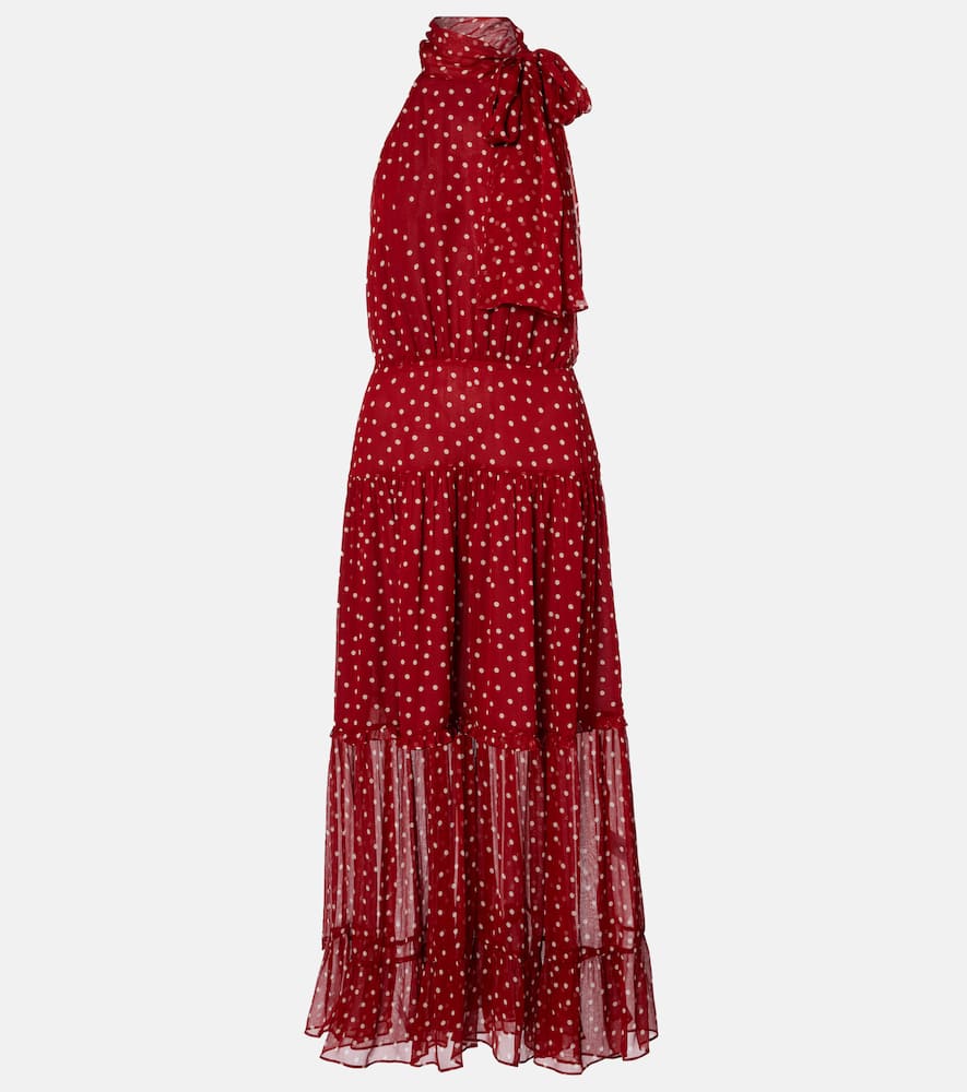 Rixo London Abi Polka-dot Chiffon Midi Dress In Red