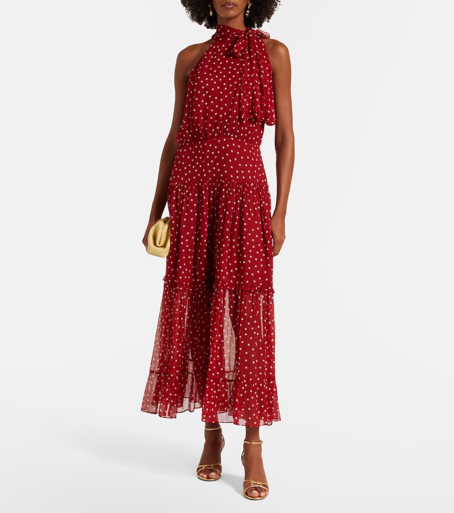 Rixo London Abi Polka-dot Chiffon Midi Dress In Red