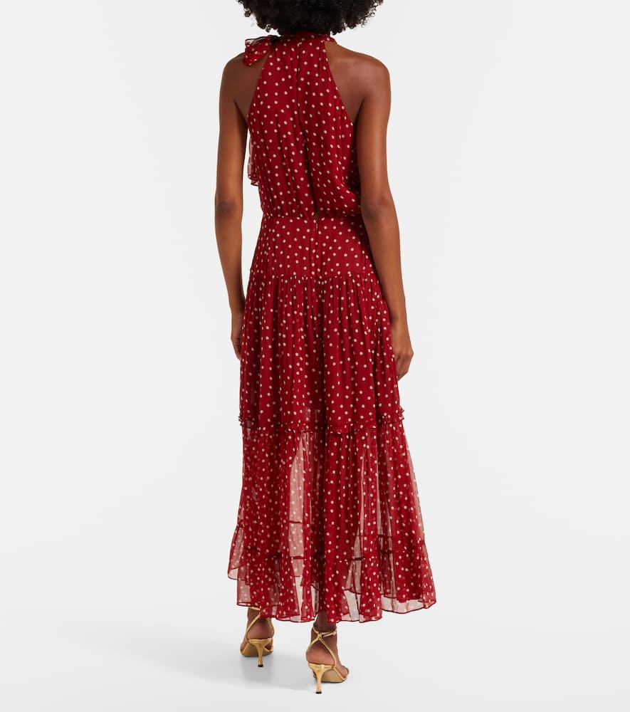 Rixo London Abi Polka-dot Chiffon Midi Dress In Red
