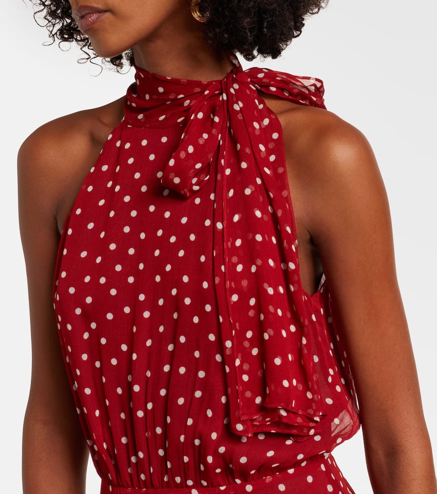 Rixo London Abi Polka-dot Chiffon Midi Dress In Red
