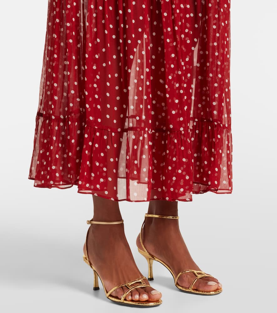 Rixo London Abi Polka-dot Chiffon Midi Dress In Red