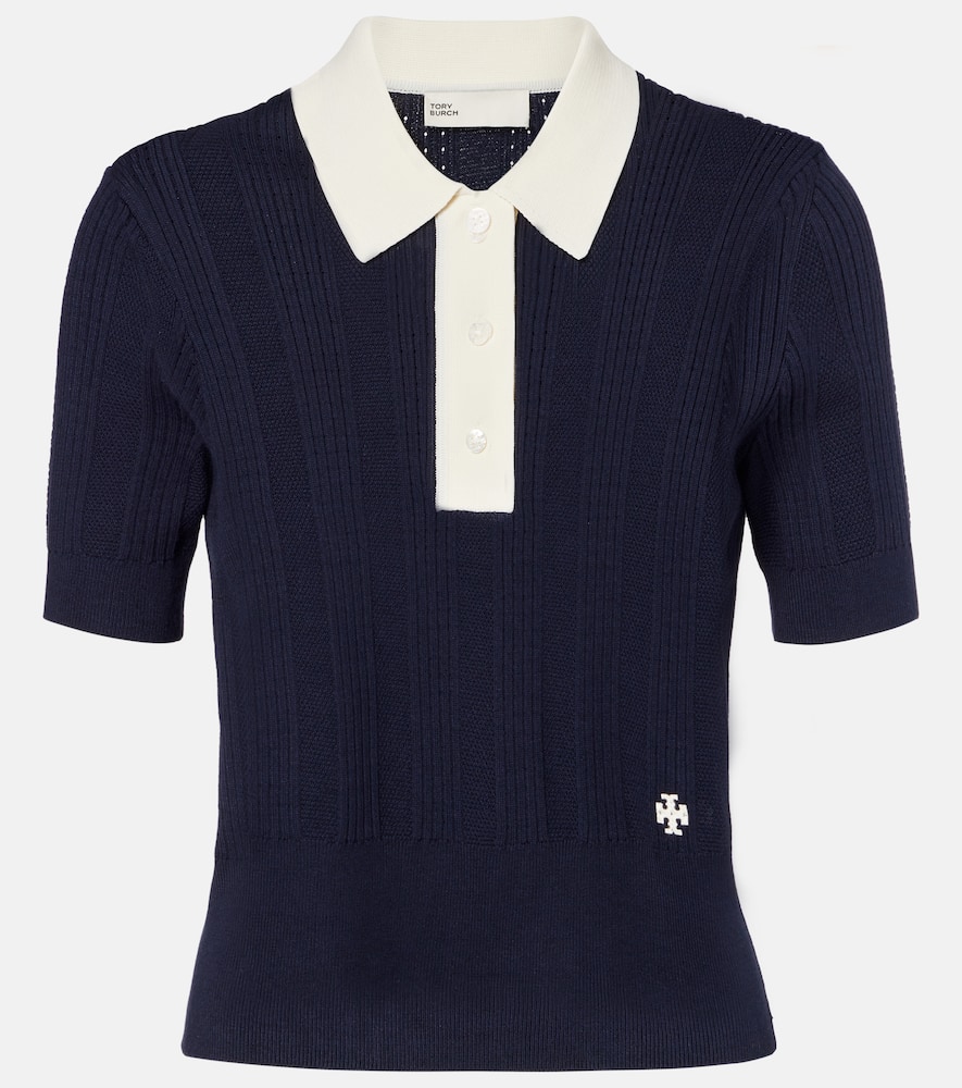 Tory Sport Cotton Pointelle Polo Shirt In Blue
