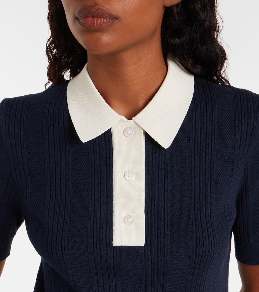 Tory Sport Cotton Pointelle Polo Shirt In Blue
