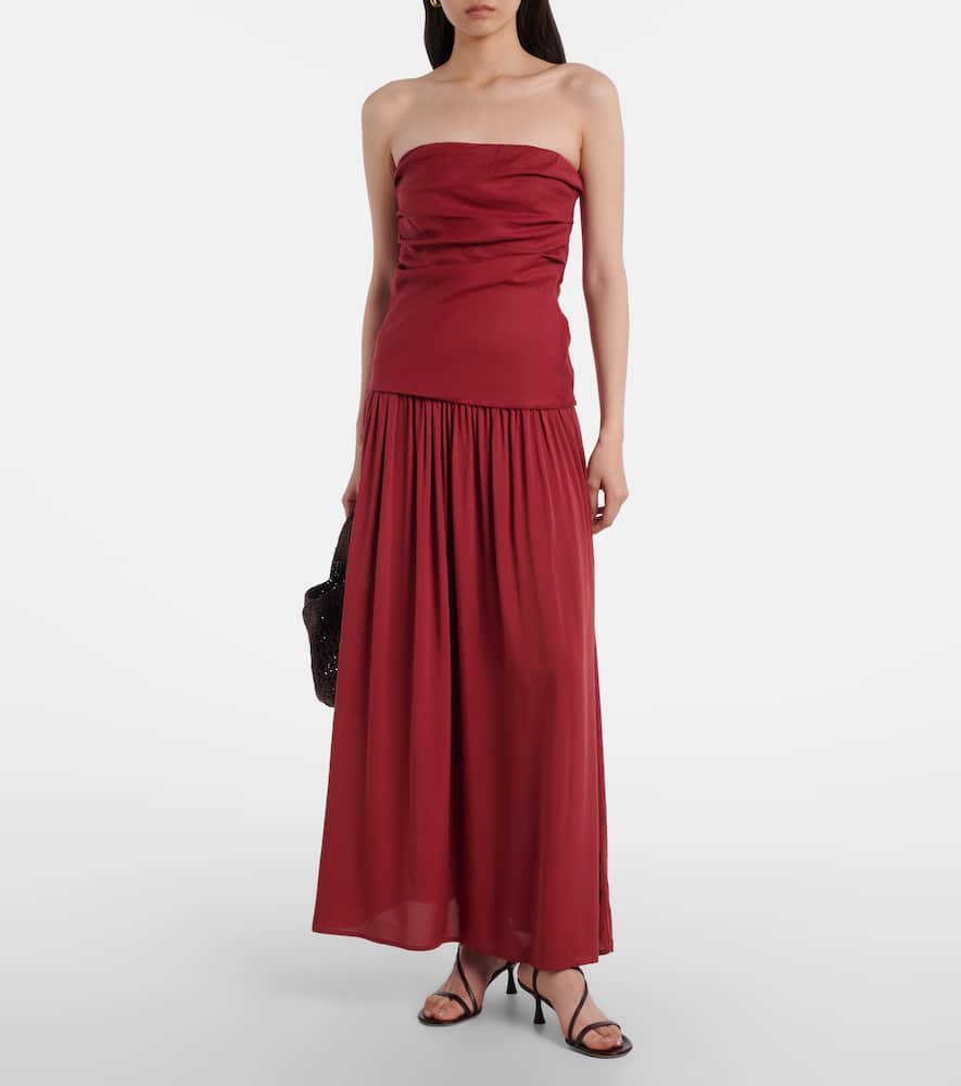 Faithfull Hedy Gathered Linen Maxi Dress In Red