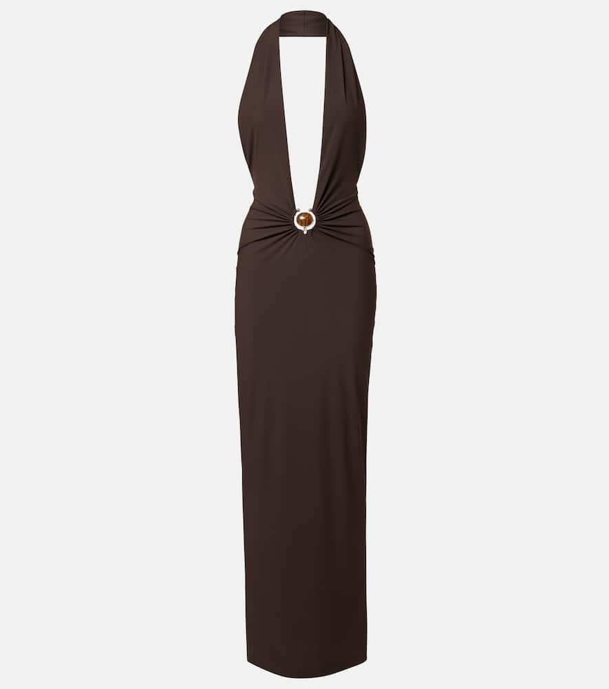 Christopher Esber Embellished Halterneck Maxi Dress In Brown